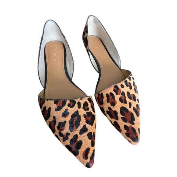 J. Crew Zoe Leather Leopard Print Calf Hair D'orsay Flats / Shoes  F5317 Size 7 - Picture 2 of 16